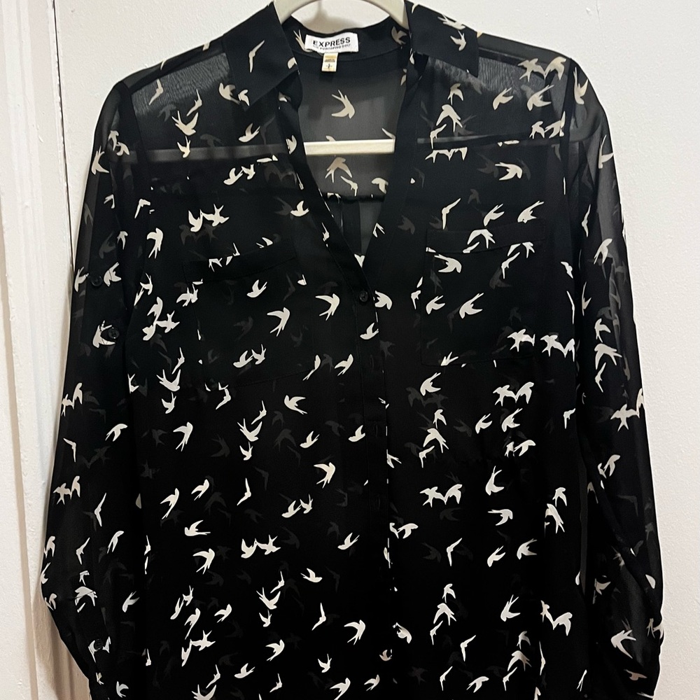 Express Sheer Blouse with Bird Print